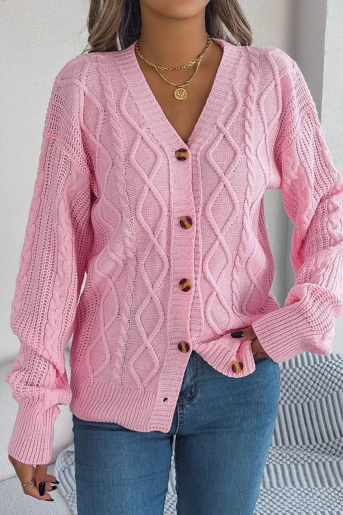 Knitted Long Sleeve Loose Single Breasted Cardigan - Image 2