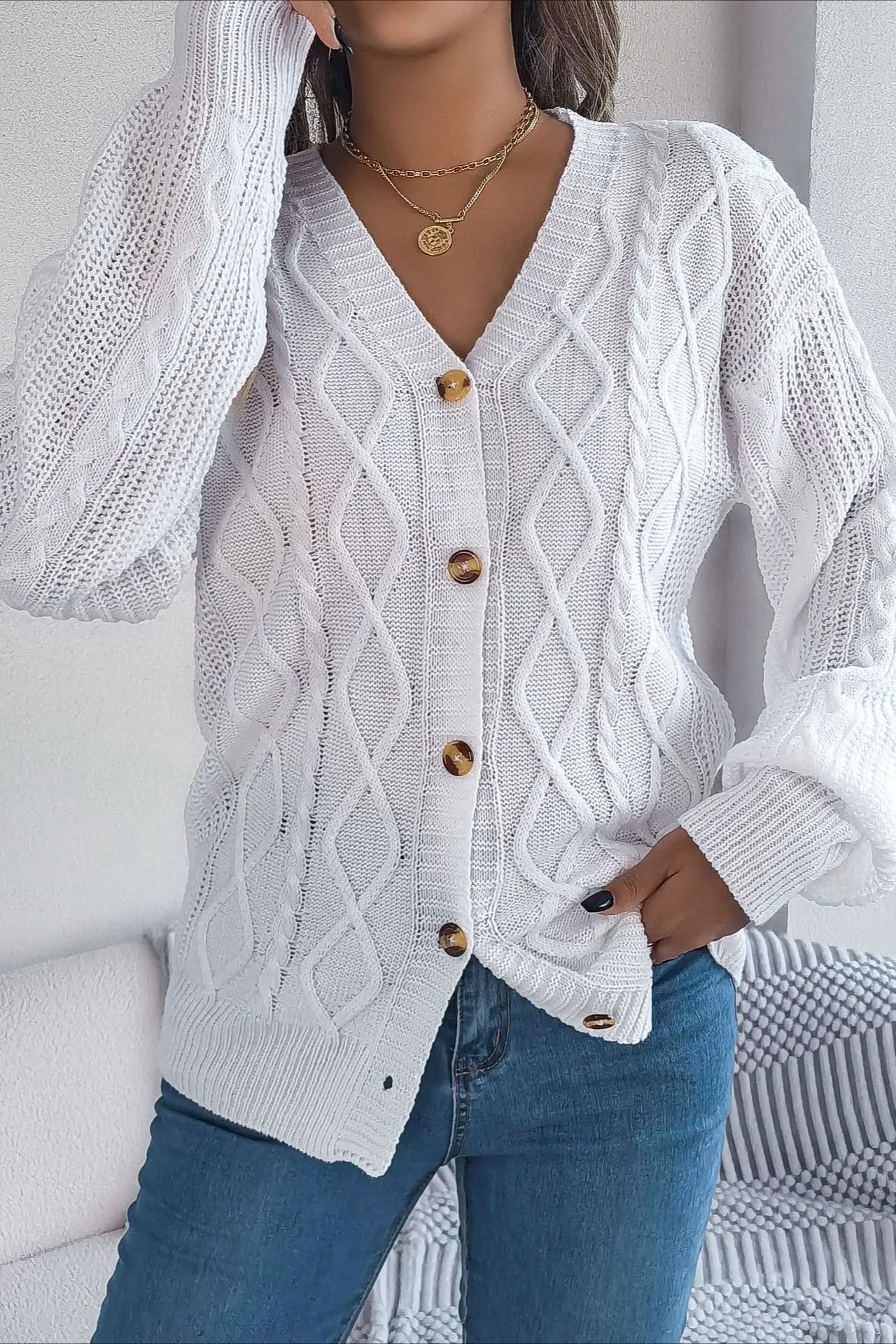 Knitted Long Sleeve Loose Single Breasted Cardigan - Image 27