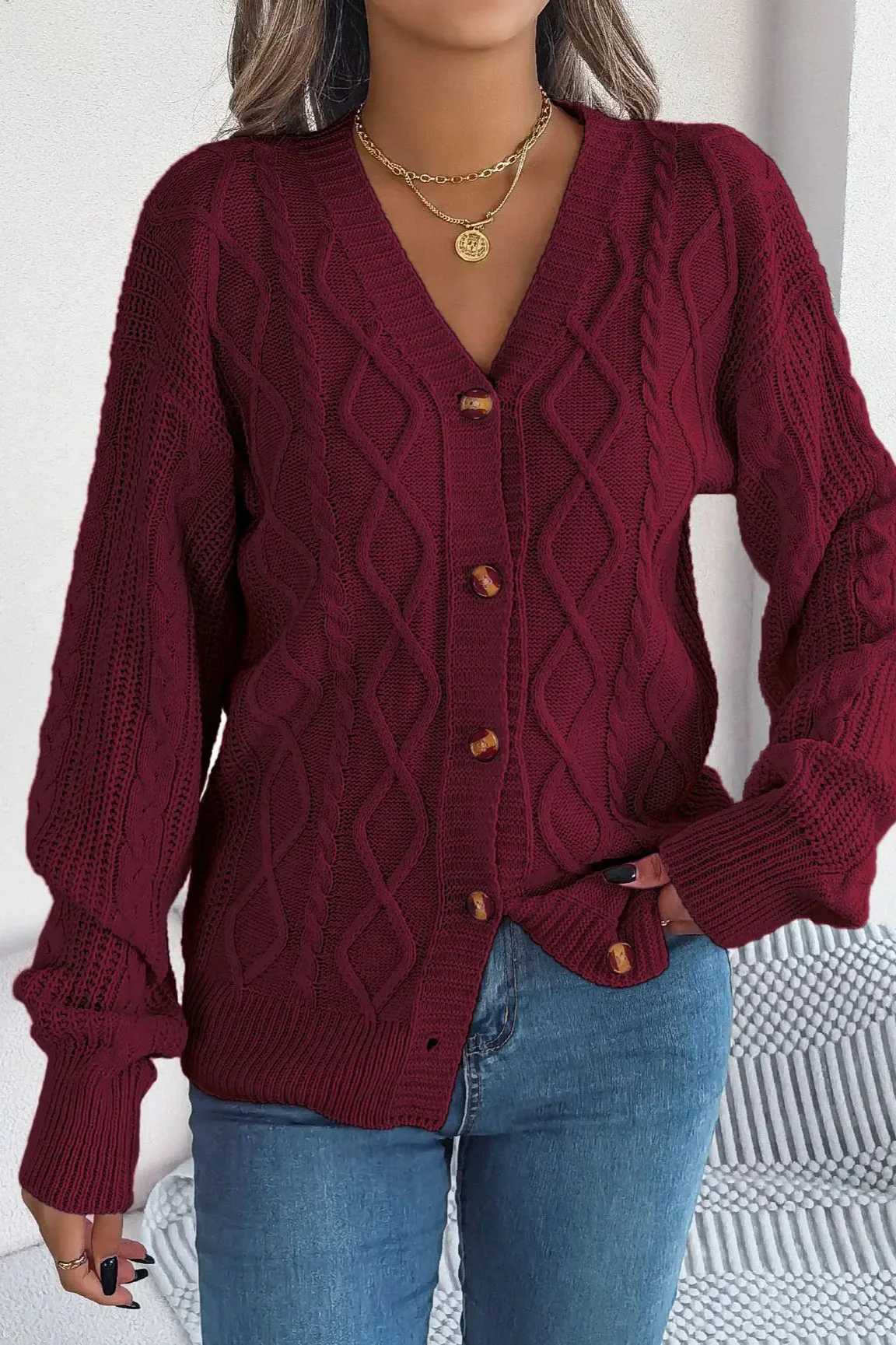 Knitted Long Sleeve Loose Single Breasted Cardigan - Image 7