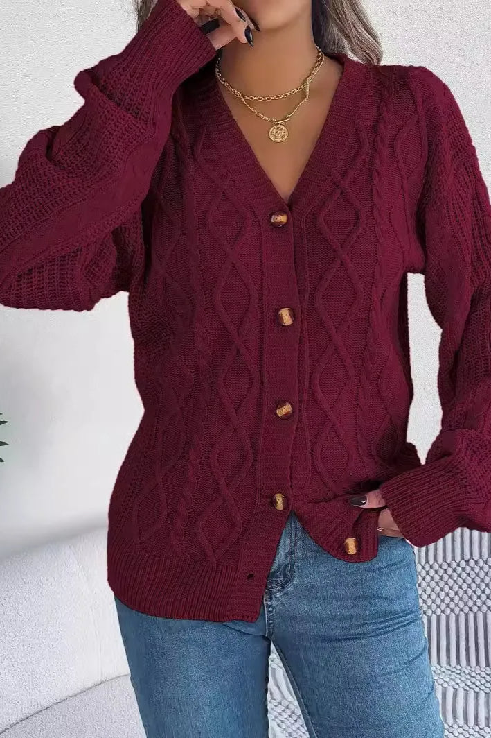 Knitted Long Sleeve Loose Single Breasted Cardigan - Image 8