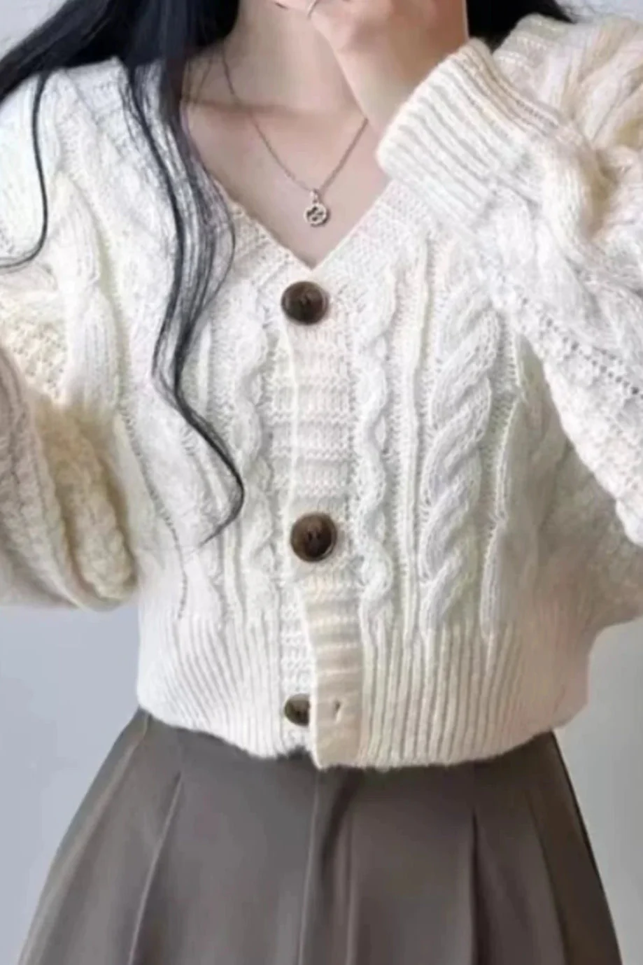 Knitted Open Front V Neck Slim Cardigan - Image 16