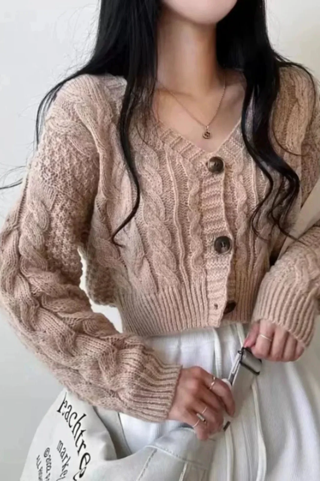 Knitted Open Front V Neck Slim Cardigan - Image 20