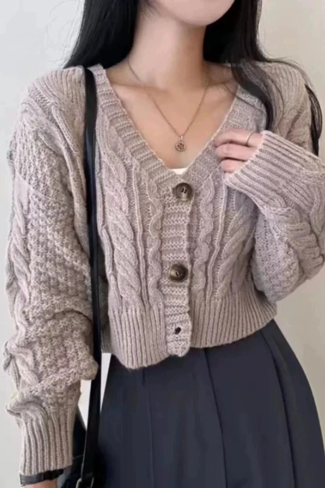 Knitted Open Front V Neck Slim Cardigan - Image 21