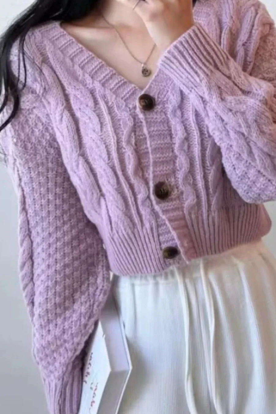 Knitted Open Front V Neck Slim Cardigan - Image 4