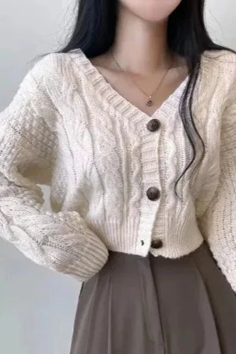 Knitted Open Front V Neck Slim Cardigan - Image 5