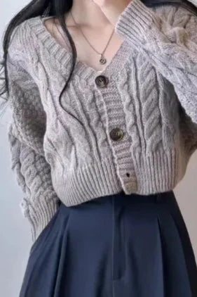 Knitted Open Front V Neck Slim Cardigan - Image 7