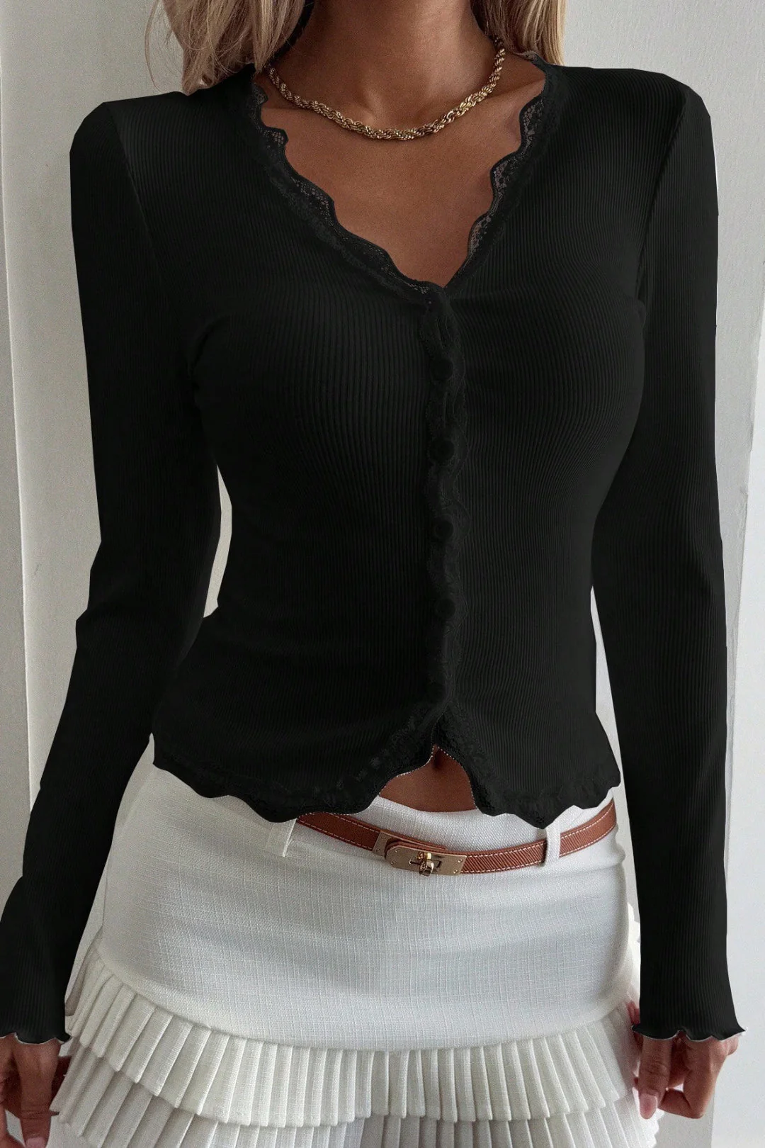 Lace Detail Long Sleeve Knit Top - Image 4