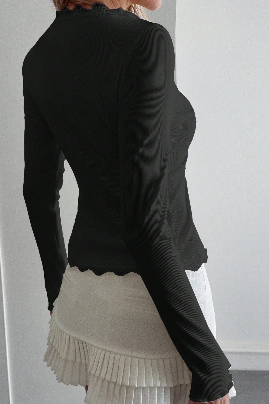 Lace Detail Long Sleeve Knit Top - Image 7