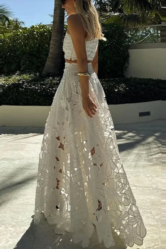 Lace Hollow Out Loose Beach Two Piece Boho Dress - Image 15
