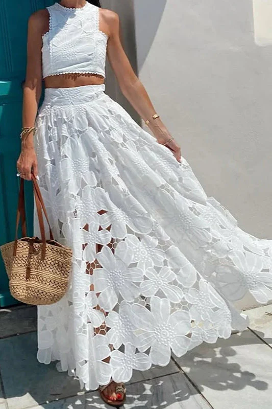 Lace Hollow Out Loose Beach Two Piece Boho Dress - Image 19