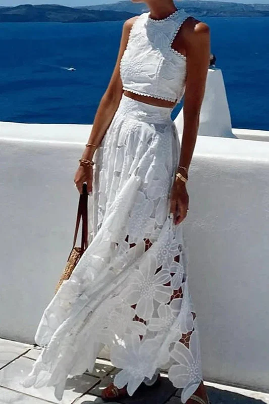 Lace Hollow Out Loose Beach Two Piece Boho Dress - Image 5