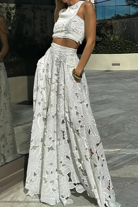 Lace Hollow Out Loose Beach Two Piece Boho Dress - Image 7