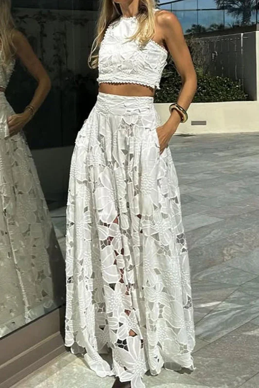 Lace Hollow Out Loose Beach Two Piece Boho Dress - Image 9