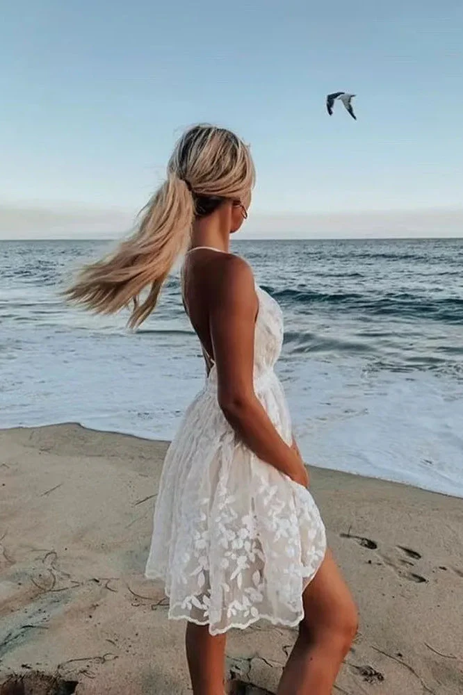 Lace Mesh Backless Boho Dress - Image 2
