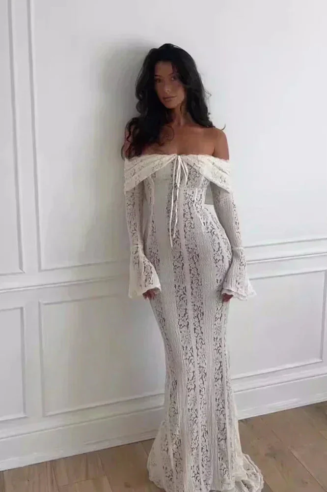 Lace Off Shoulder Maxi Boho Dress - Image 11