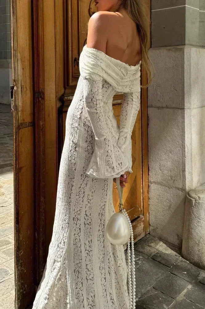 Lace Off Shoulder Maxi Boho Dress - Image 3