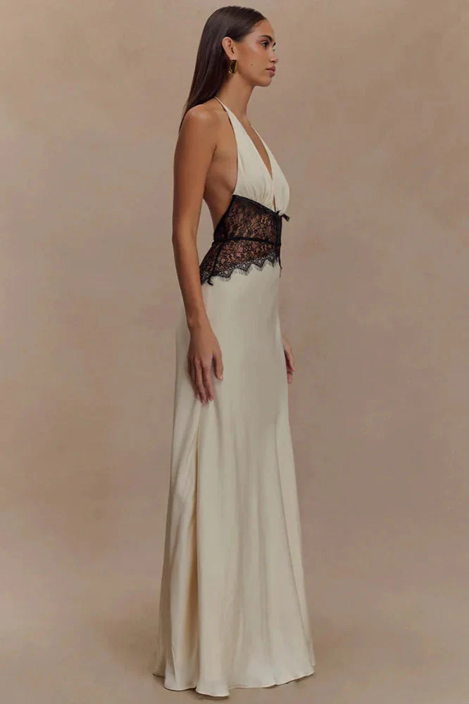 Lace Patchwork Backless Halter Boho Dress - Image 27