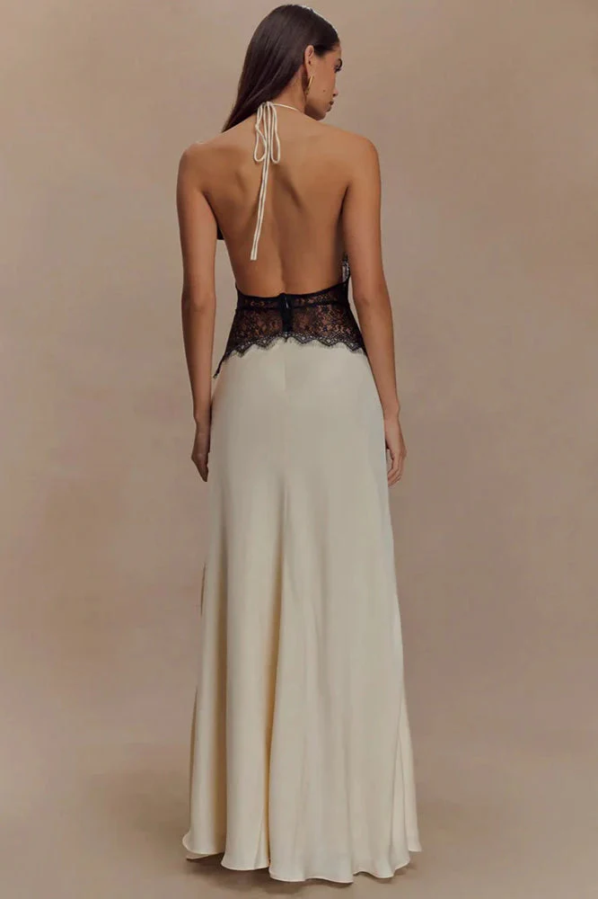 Lace Patchwork Backless Halter Boho Dress - Image 3