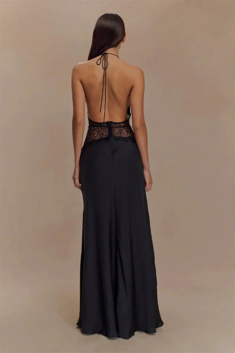Lace Patchwork Backless Halter Boho Dress - Image 31