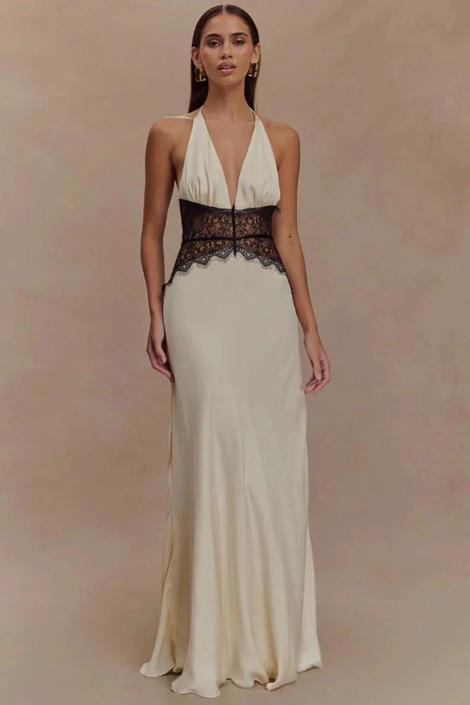 Lace Patchwork Backless Halter Boho Dress - Image 42