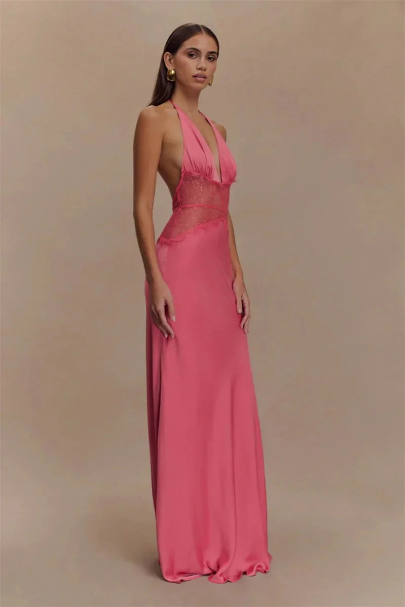Lace Patchwork Backless Halter Boho Dress - Image 7