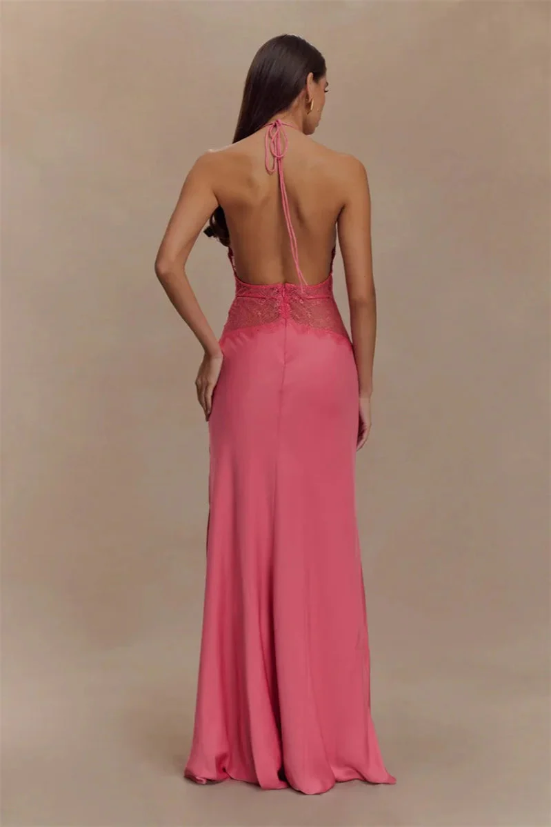 Lace Patchwork Backless Halter Boho Dress - Image 8