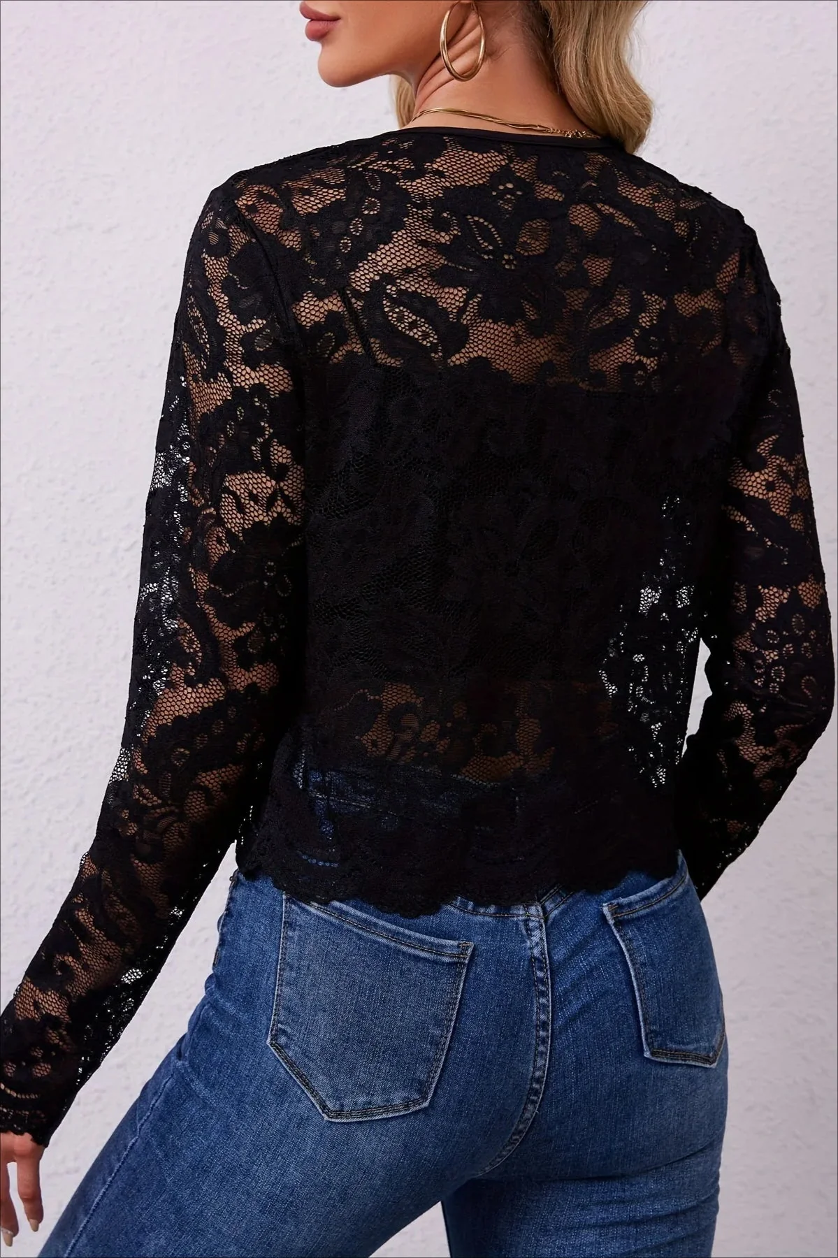 Lace See-Through Long Sleeve Cardigan - Image 11