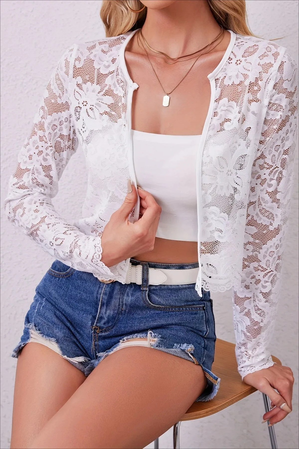 Lace See-Through Long Sleeve Cardigan - Image 5