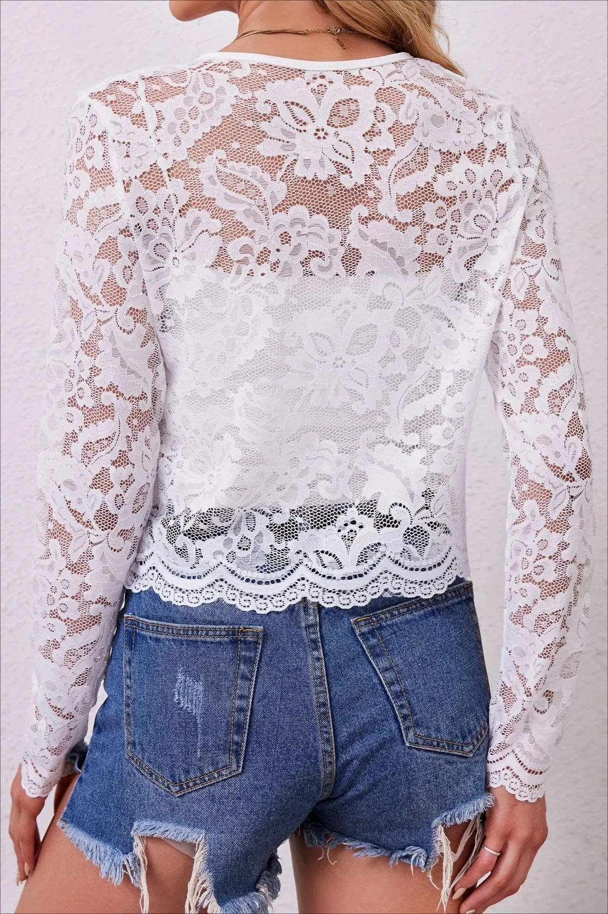 Lace See-Through Long Sleeve Cardigan - Image 6