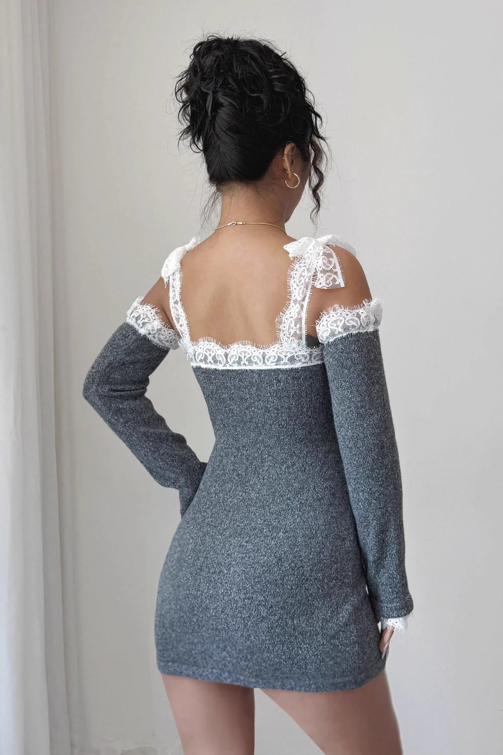 Lace Trim Off Shoulder Sweater Dress - Image 4