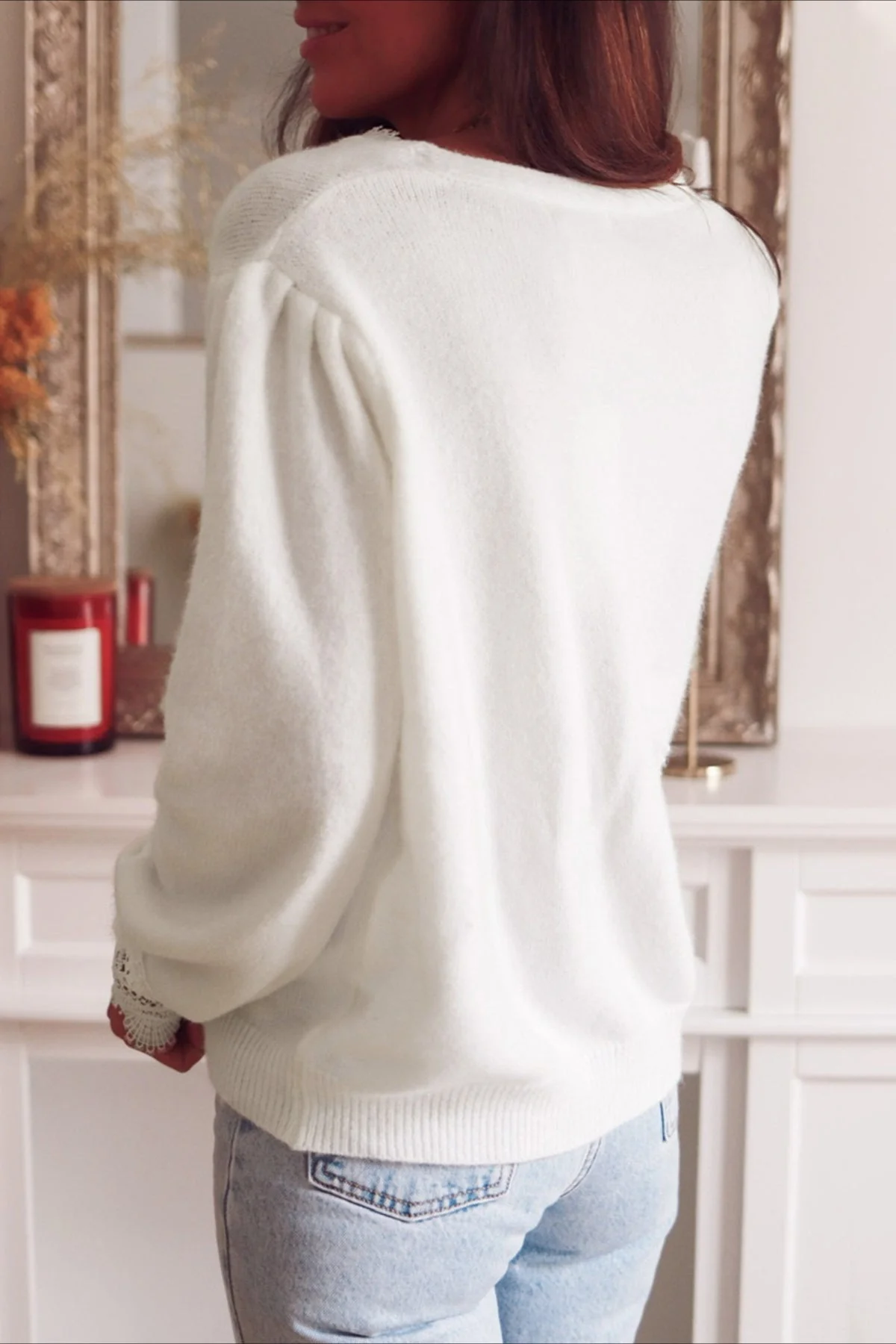 Lace Trim V Neck Cardigan - Image 5