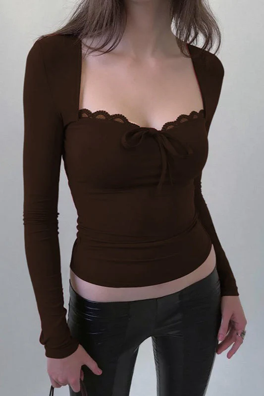 Lace Trimmed Slim Fit Bodysuit Knit Top - Image 11