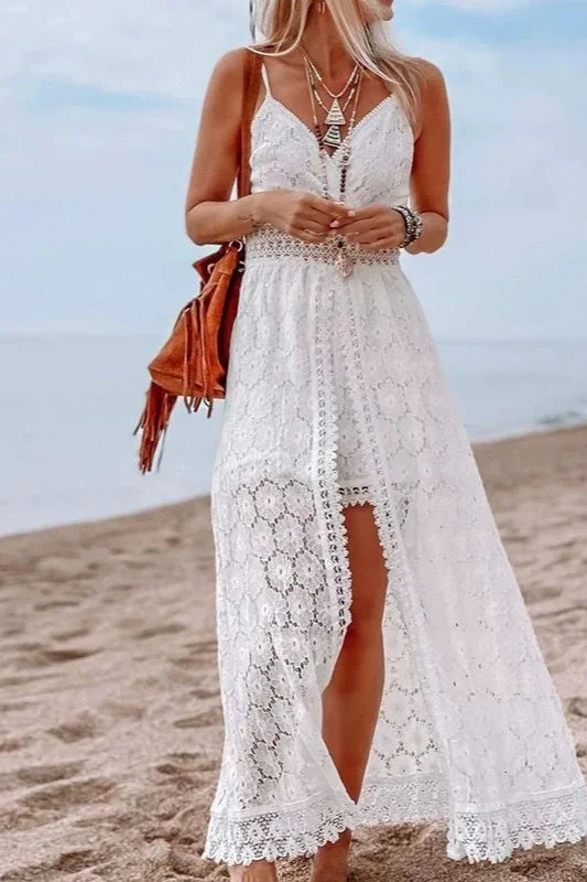 Lace V Neck Hollow Boho Dress - Image 8