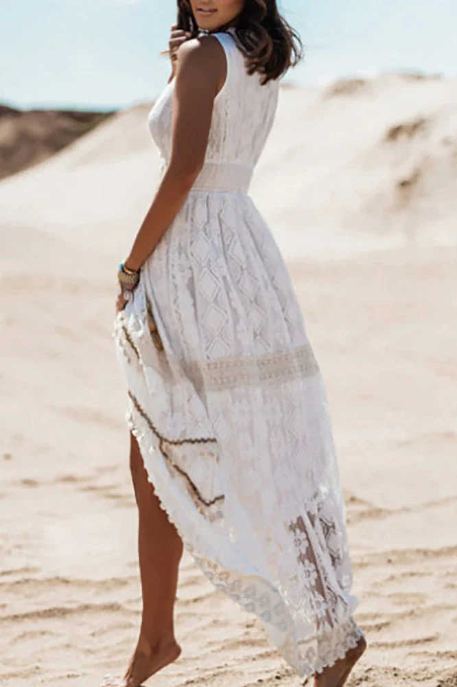Lace V Neck Hollow Boho Dress - Image 10