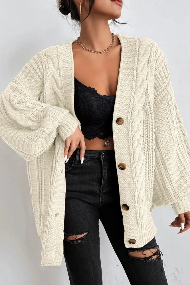 Lantern Sleeve Cable Knit Sweater - Image 18