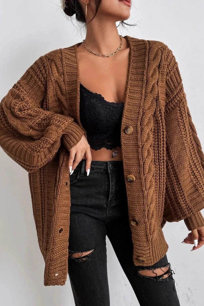 Lantern Sleeve Cable Knit Sweater - Image 23