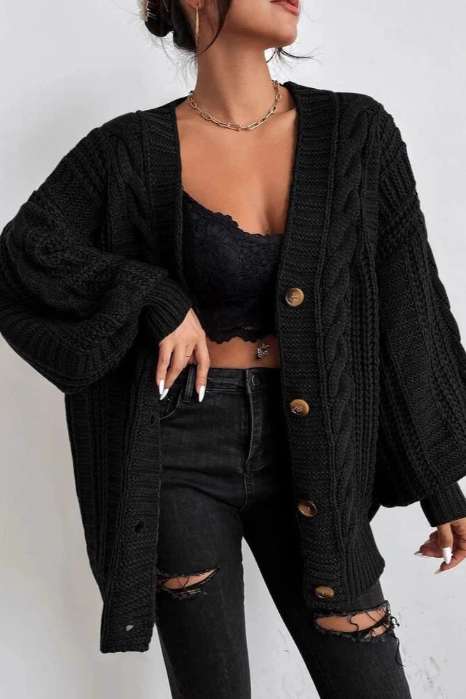 Lantern Sleeve Cable Knit Sweater - Image 25