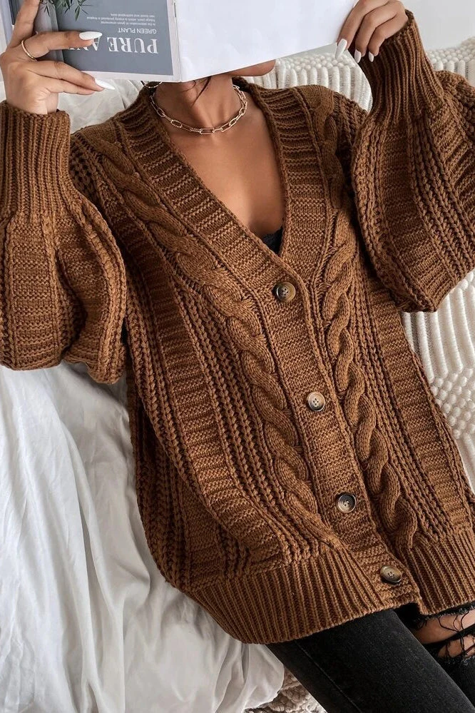 Lantern Sleeve Cable Knit Sweater - Image 6