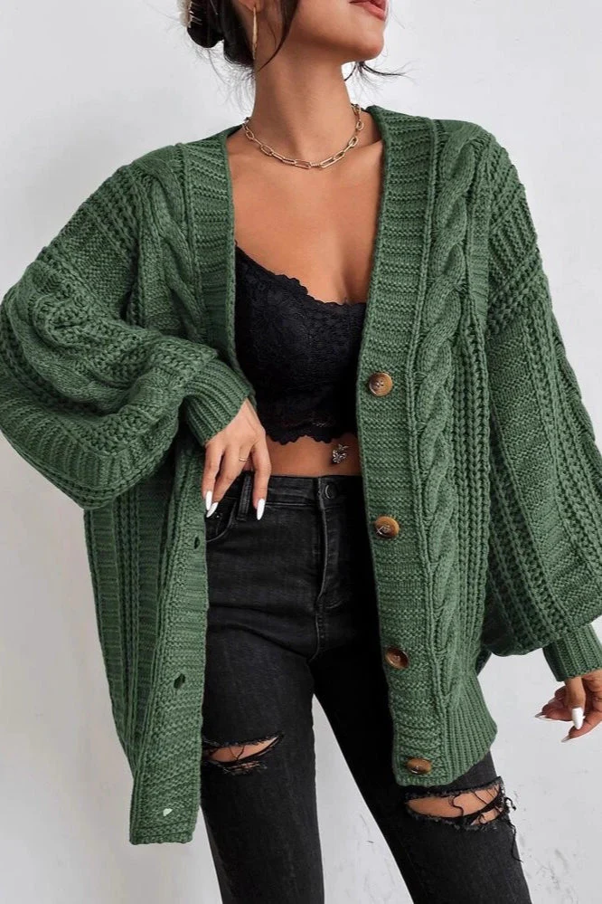 Lantern Sleeve Cable Knit Sweater - Image 9