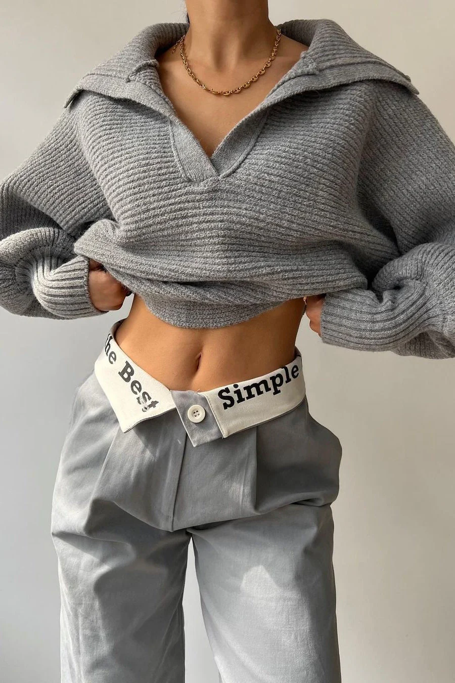 Lantern Sleeve Open Collar Knit Sweater - Image 17