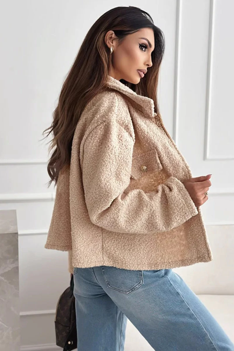 Lapel Button Sherpa Long Sleeve Coat - Image 2