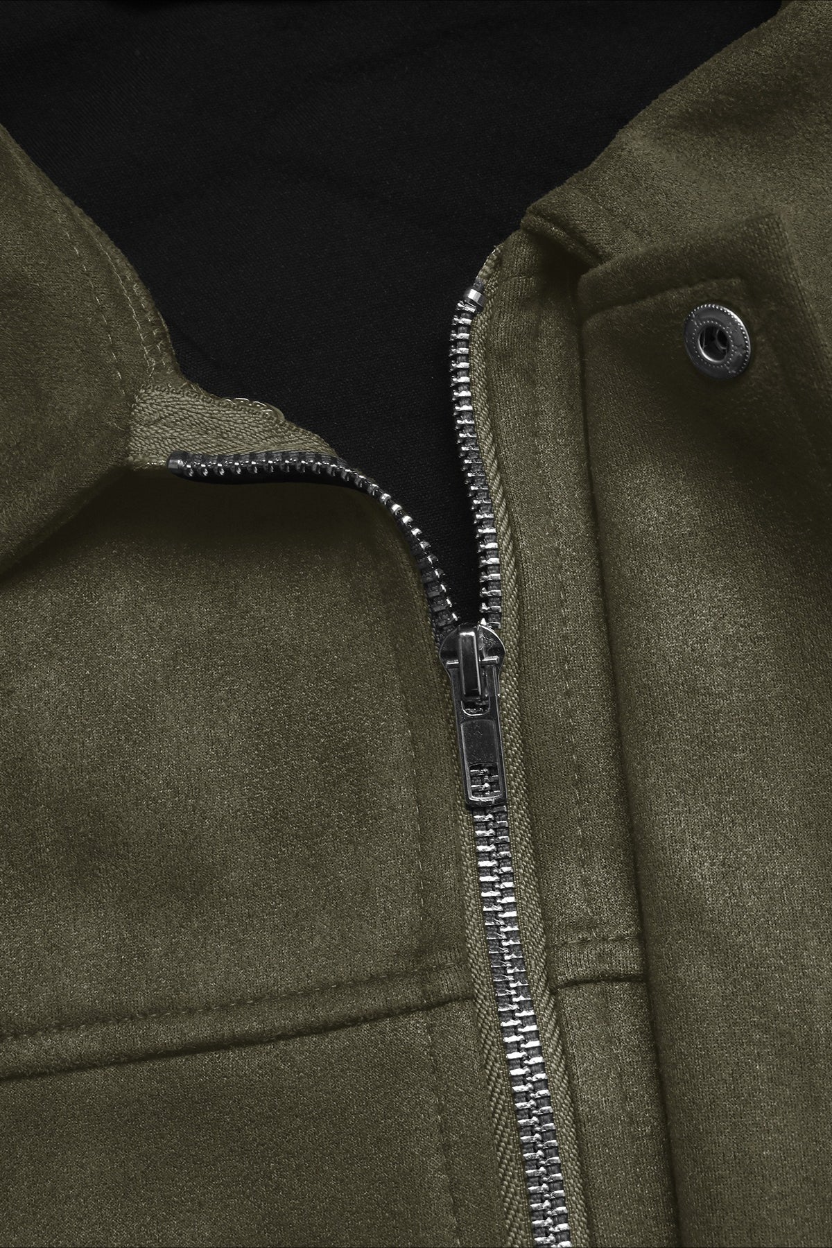 Lapel Collar Suede-Look Bomber Jacket - Image 9
