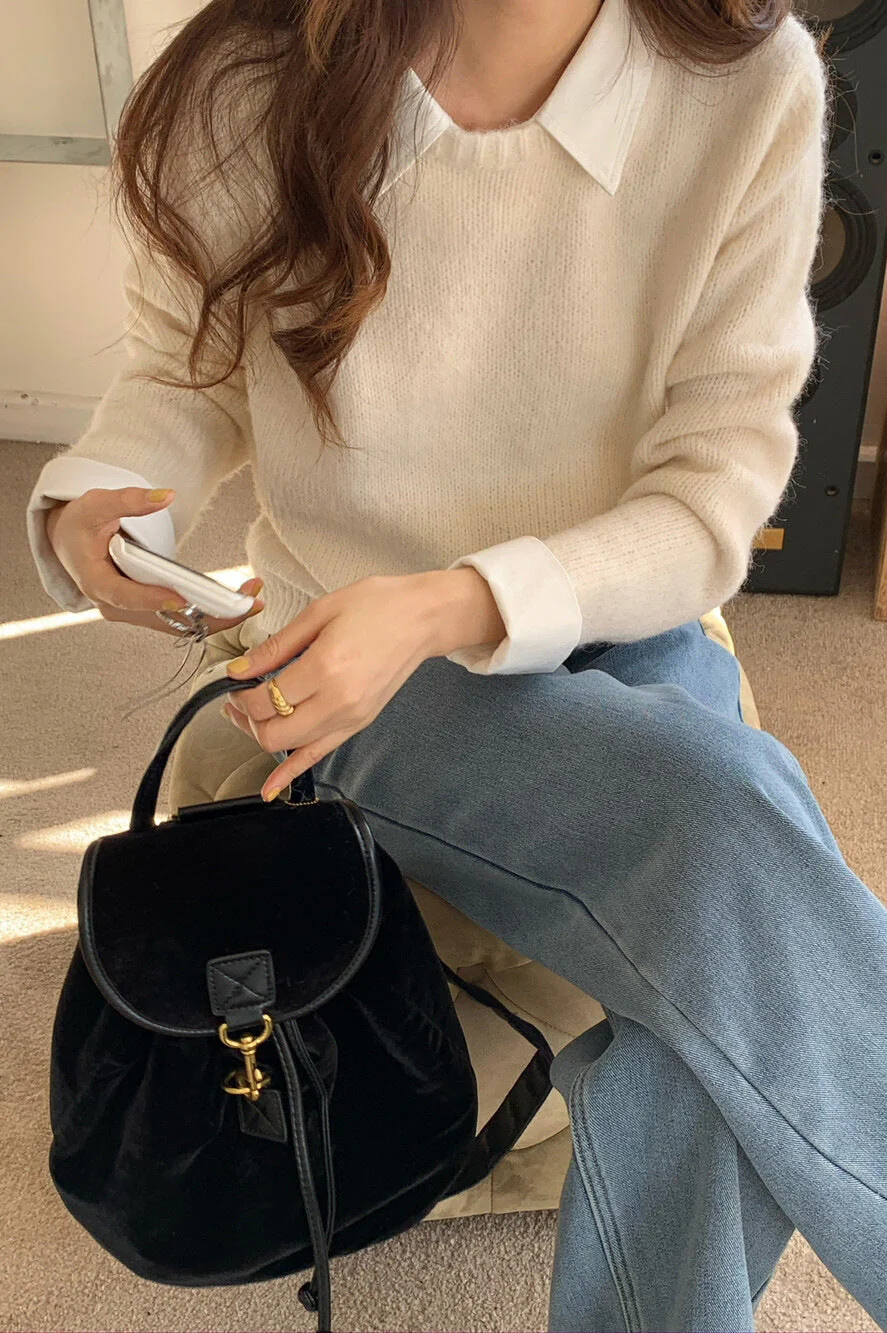 Layered Look Collared Knit Sweater - Image 21