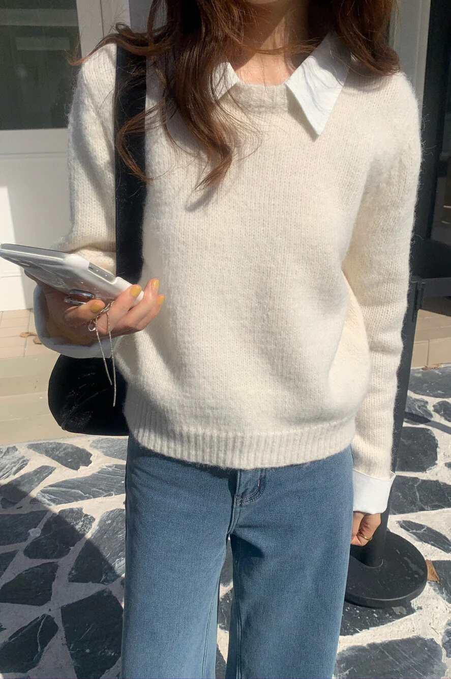 Layered Look Collared Knit Sweater - Image 22