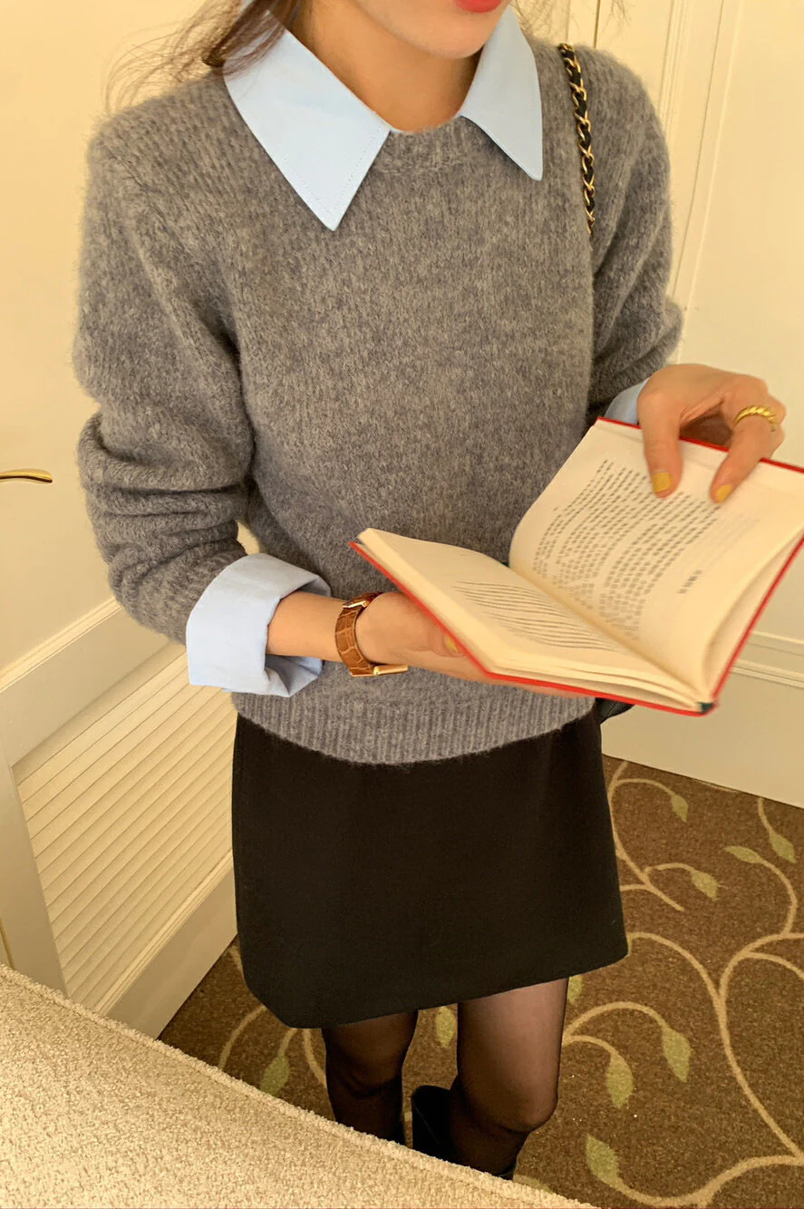 Layered Look Collared Knit Sweater - Image 3