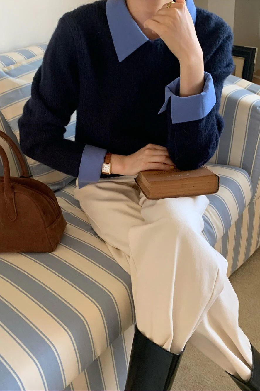 Layered Look Collared Knit Sweater - Image 6