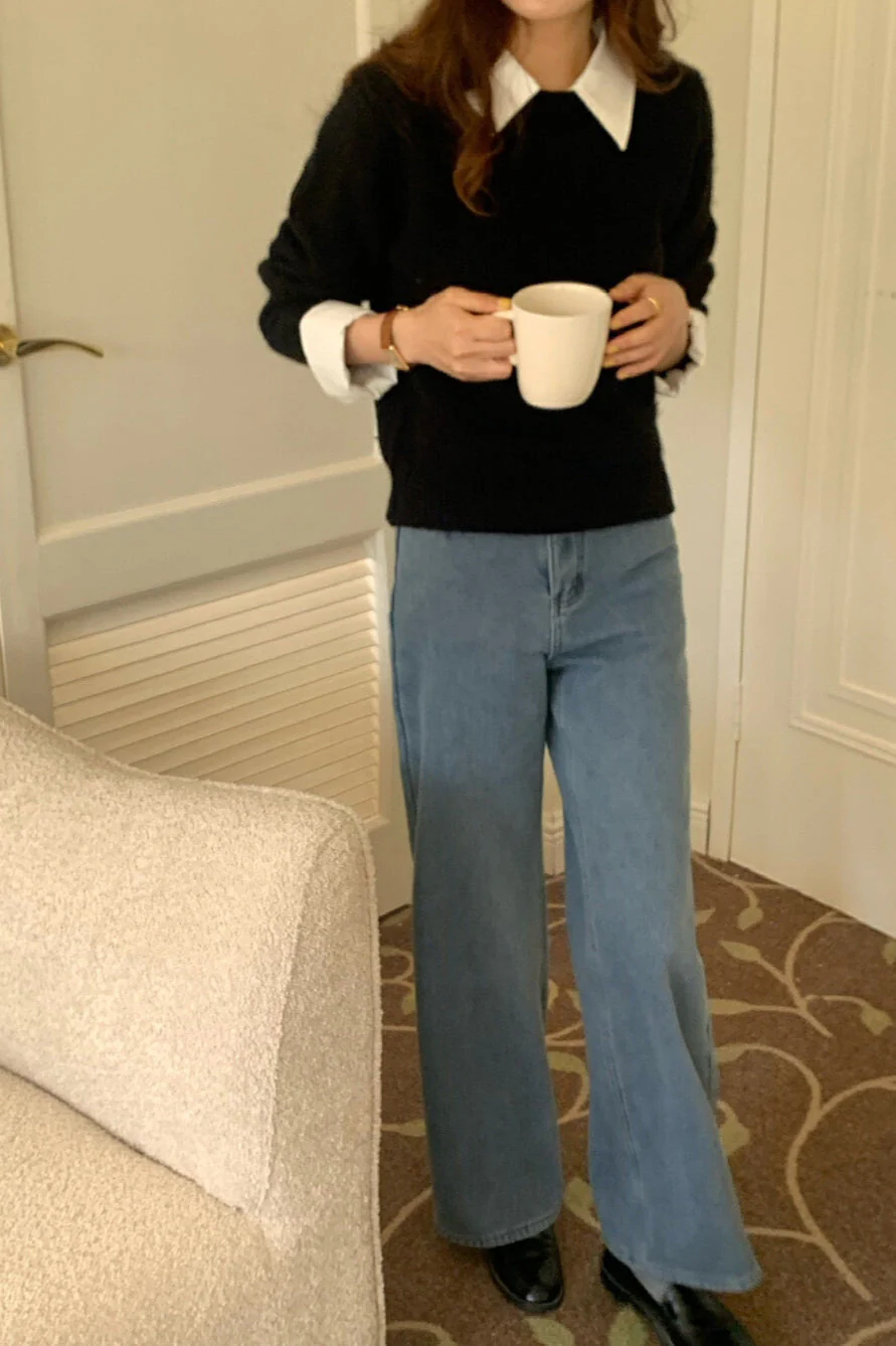 Layered Look Collared Knit Sweater - Image 8