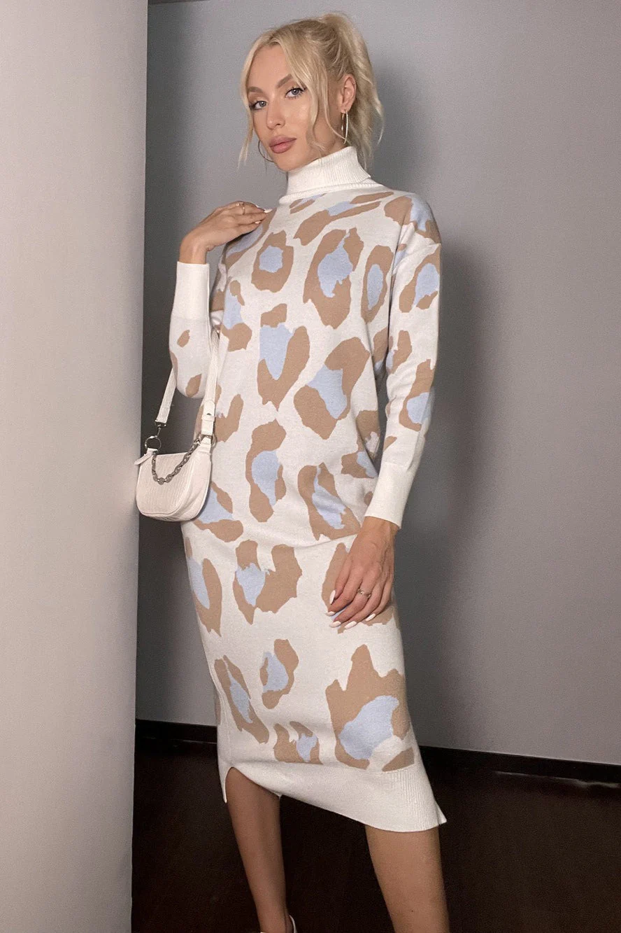 Leopard Print Turtleneck Sweater Dress - Image 3