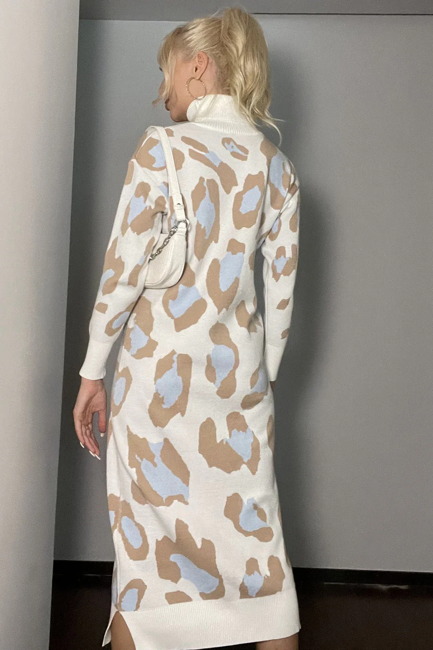 Leopard Print Turtleneck Sweater Dress - Image 4