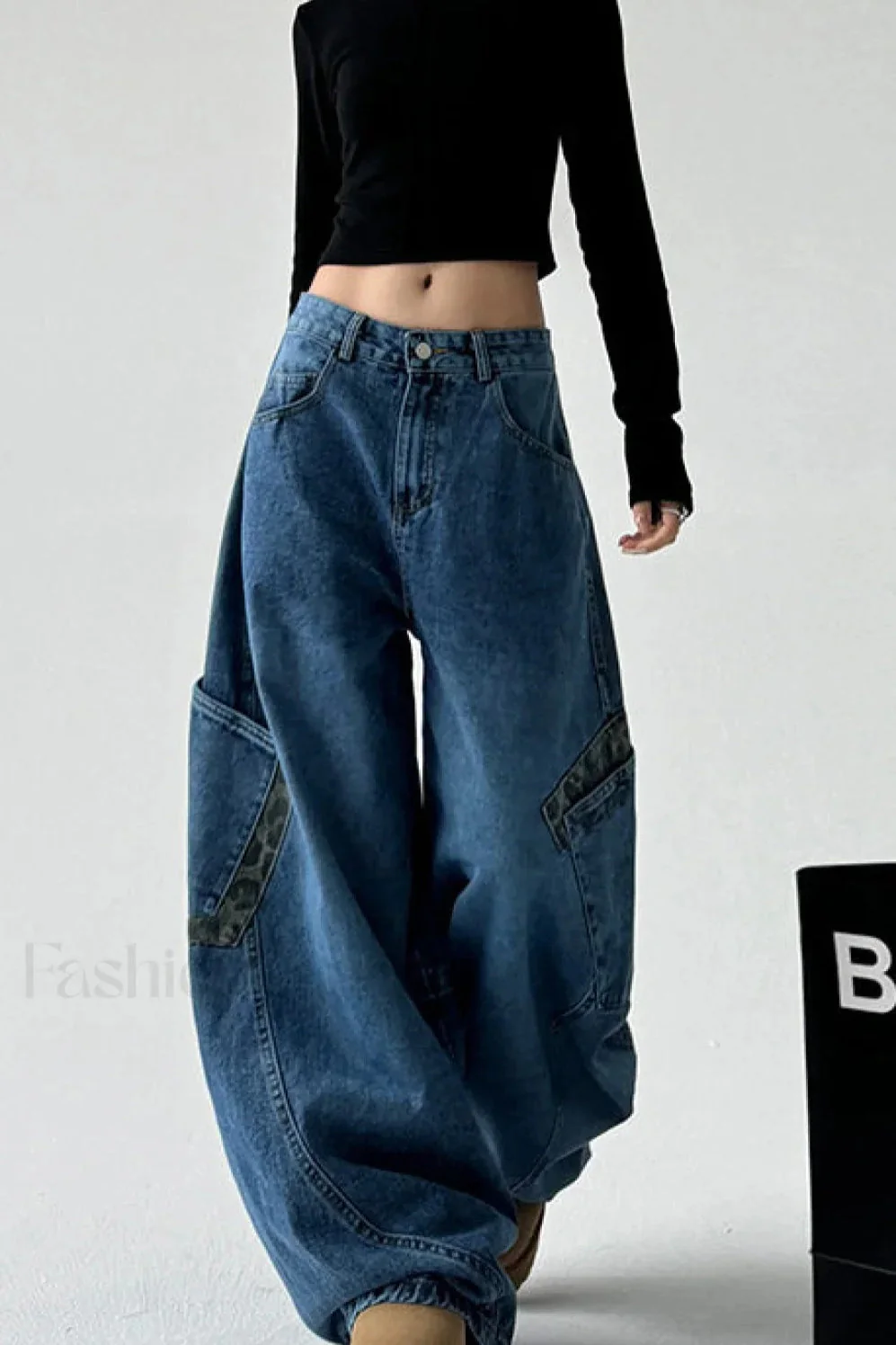 Leopard Spliced Vintage Wide Leg Jeans - Image 11